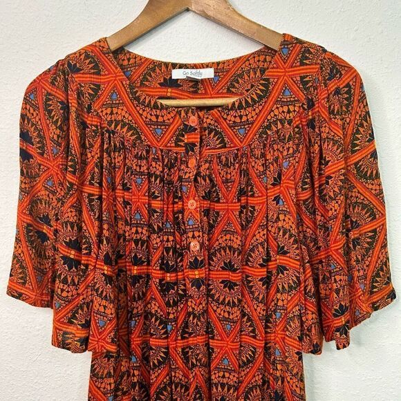 Go Softly Patio Multicolor Safari Giraffe Pleated Orange Dress Size L - Picture 5 of 14
